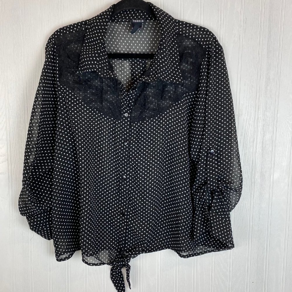 Torrid Sheer black‎ polka dot top size XL